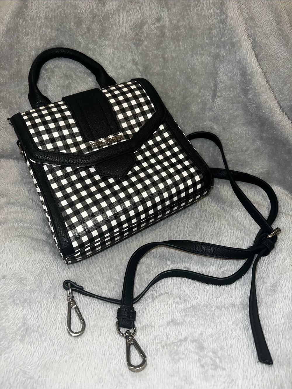 Steve Madden Black & White Gingham Crossbody Satchel